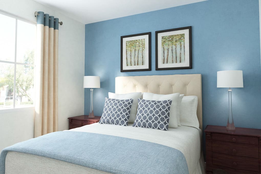 Two Bedroom Apartments in San Jose, CA - Museum Park - Bedroom with Large Window and Blue Accent Wall