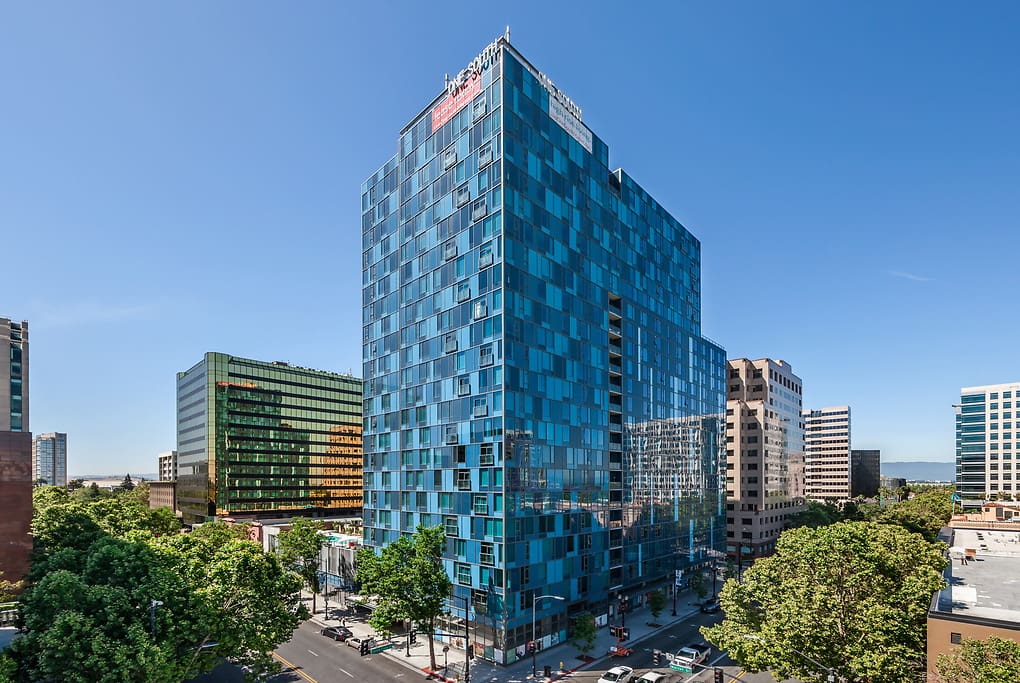 San Jose Apartments - One South Market - Exterior View of High Rise Apartment Building in Downtown